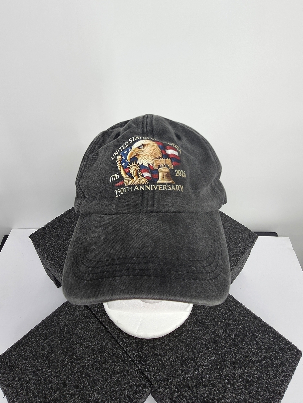 USA 250th Anniversary Hat 1776-2026 Eagle Statue of Liberty Gray Black OS